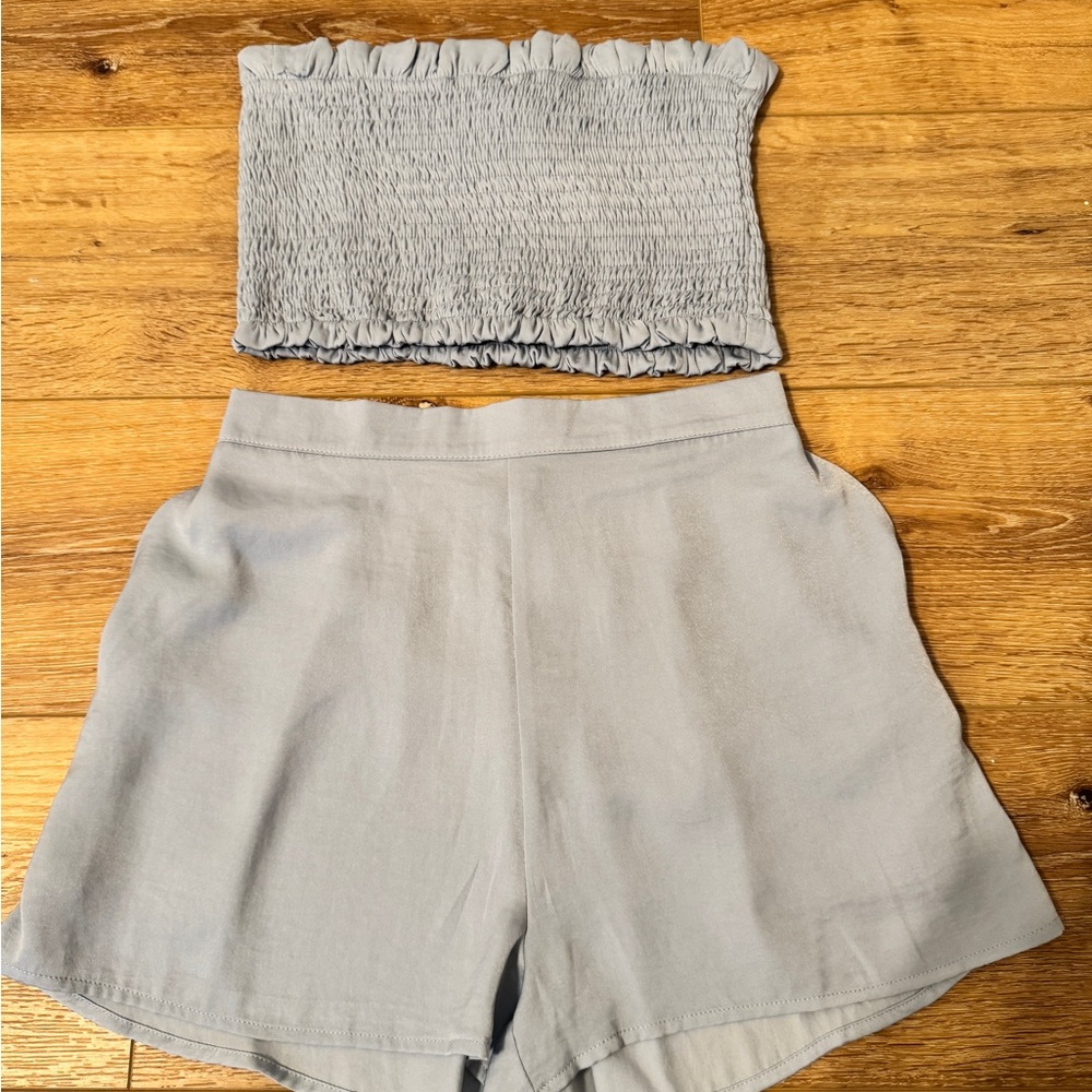 Lulu's Light Blue High Waist Tube Top and Shorts Set